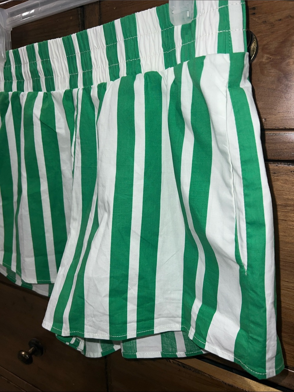 Show Me Your MuMu Green & White Vertical Stripe High-Waist Cotton Pull On Shorts - Picture 5 of 16